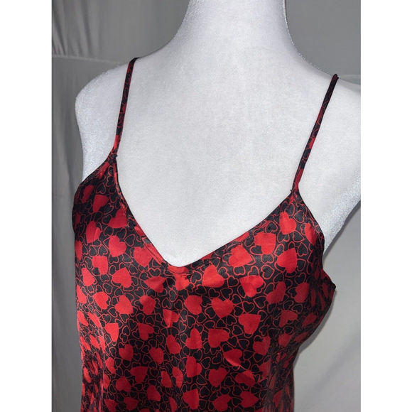 Private Luxuries Womens S Satin Chemise Nightie Slip Dress Hearts Red Valentines - Picture 2 of 7
